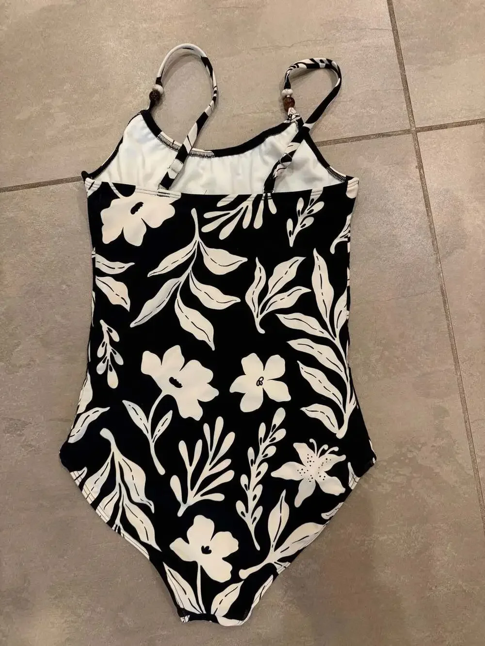 Abercrombie Kids Girls Floral Print One-Piece Swimsuit with Beaded Straps, Size